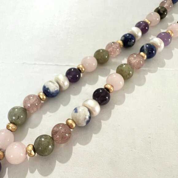 White House Black Market Semi Precious Beaded Tassel Necklace Gold Wishbone Luck - Picture 13 of 15